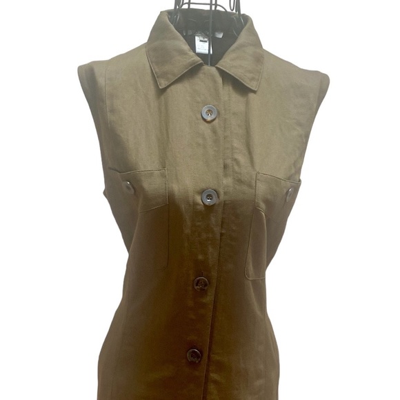 🇫🇷 NWOT Votre Nom Paris Olive Green Sleeveless Linen Blend Shirt Dress T3 M L - Picture 4 of 14